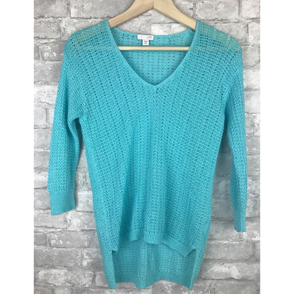 J. Jill | Open Knit Sweater 3/4 Sleeve Turquoise